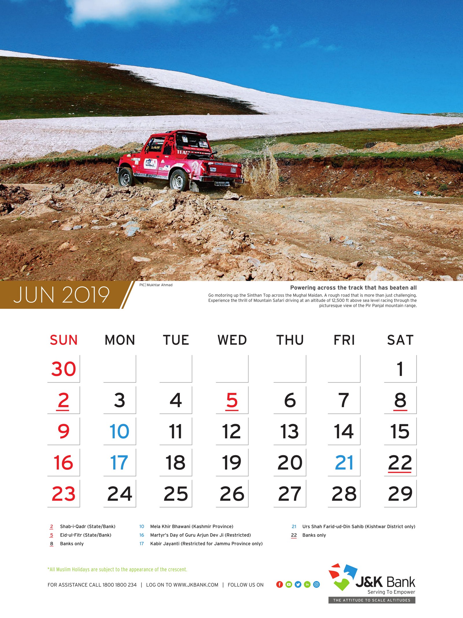 Wall Calendar Jammu and Kashmir J&K Bank
