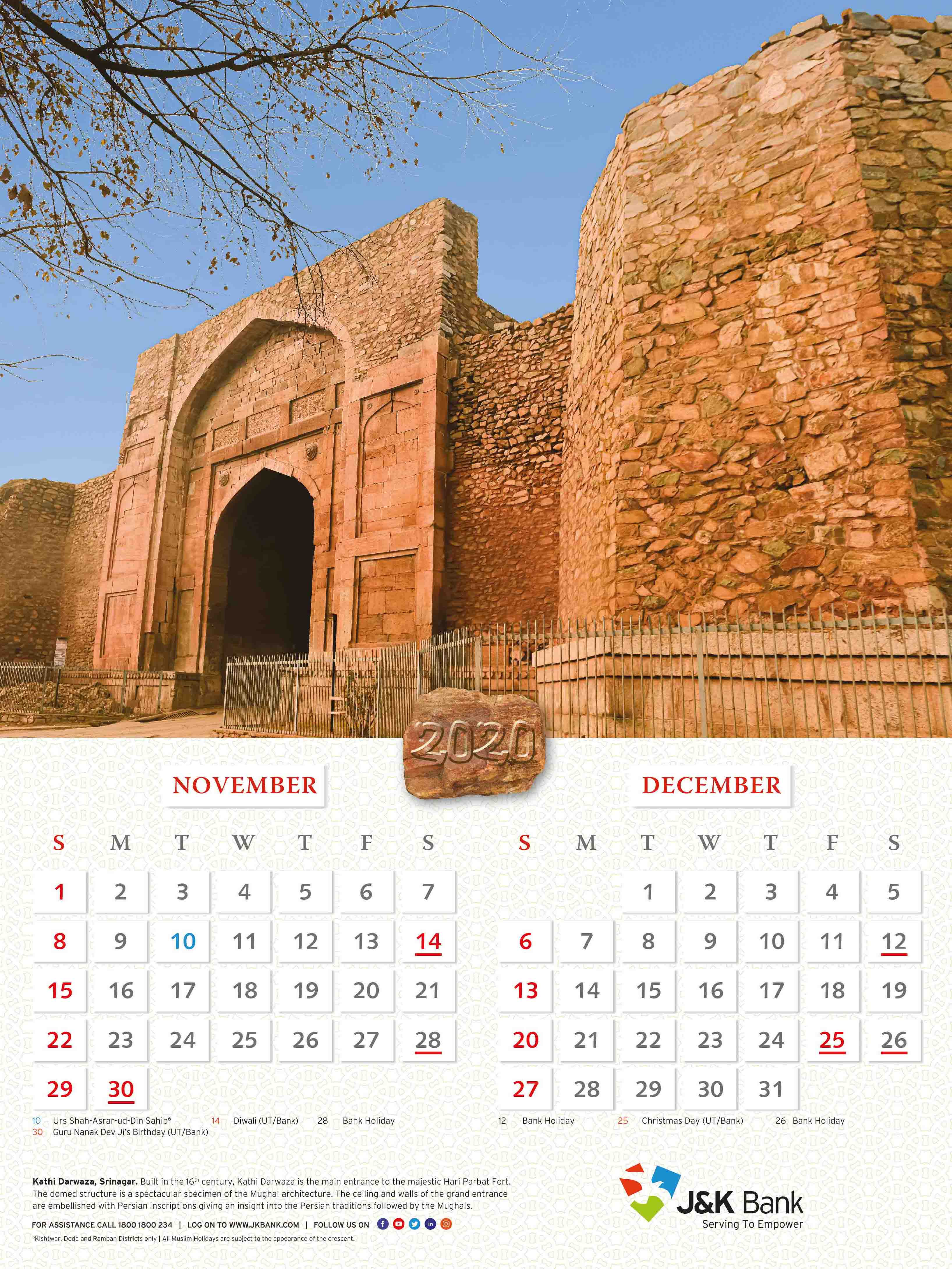 Wall Calendar Jammu And Kashmir J K Bank